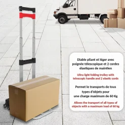 Diable pliable FISHTEC Léger Télescopique - Charge garantie 60 kg