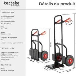 Diable pliable 200kg avec Châssis en acier