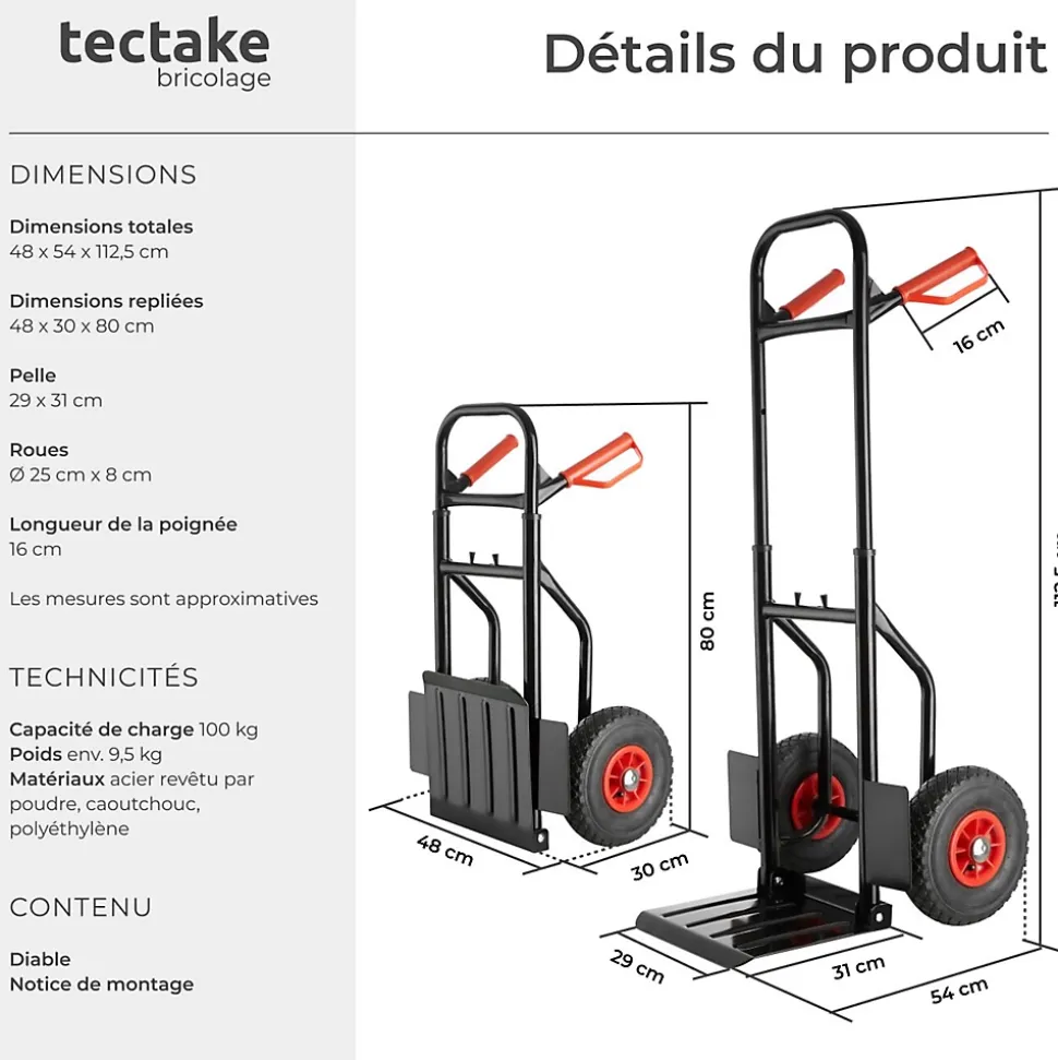 Diable pliable 200kg avec Châssis en acier