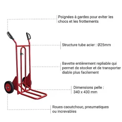 Diable pliant charge 250kg - Roues caoutchouc - 810201020