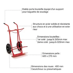Diable porte bouteille 2 places - Roues caoutchouc semi élastique - DBAB31DON