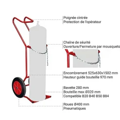 Diable porte bouteille pour chantier - 1 bouteille - Roues pneumatiques - 810007885