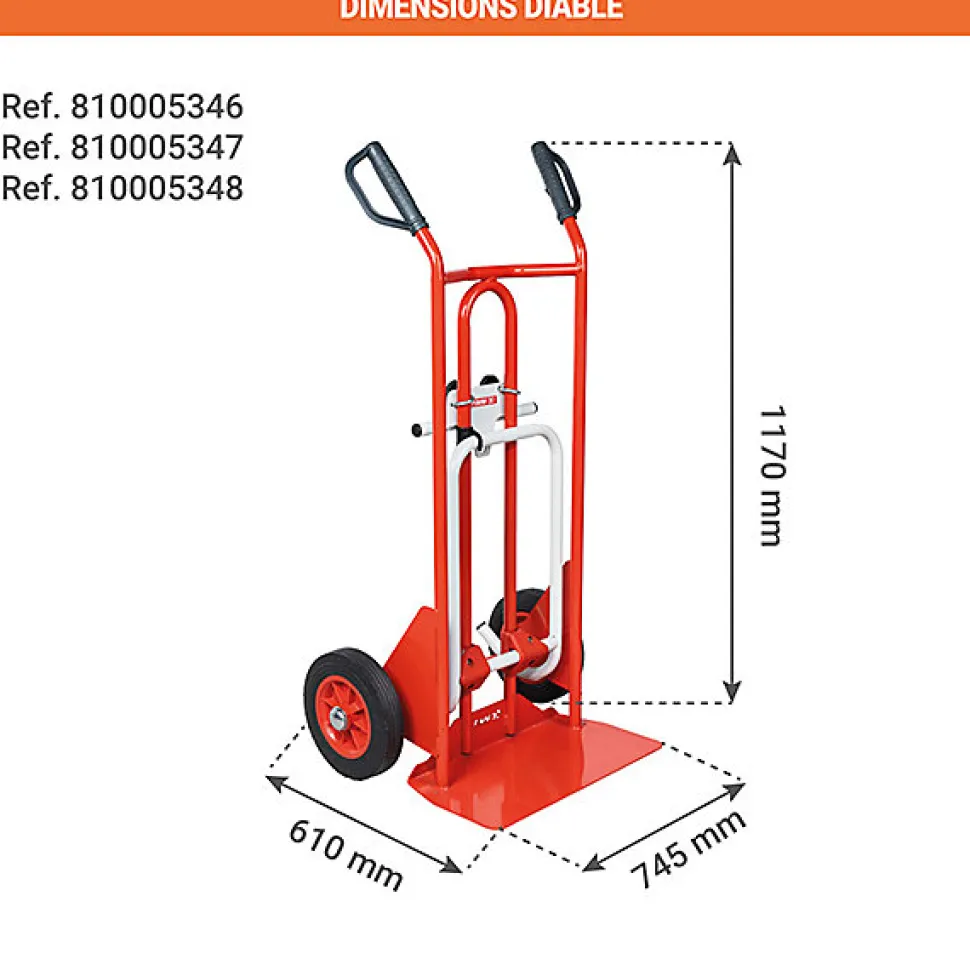 Diable porte-bacs - Roues pneumatiques - Charge max 250kg - 810005347