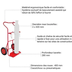Diable porte-bouteille basculement assisté - Roues pneumatiques - 810009647