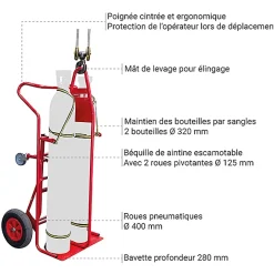 Diable porte-bouteilles élingable - 2 grandes bouteilles B20 / B40 / B50 / B84 - Charge max 250kg - 810008295