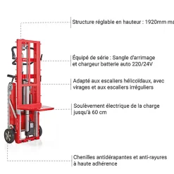 Diable pour escalier électrique - Pelle 599x348mm - Charge 150kg - BUD150