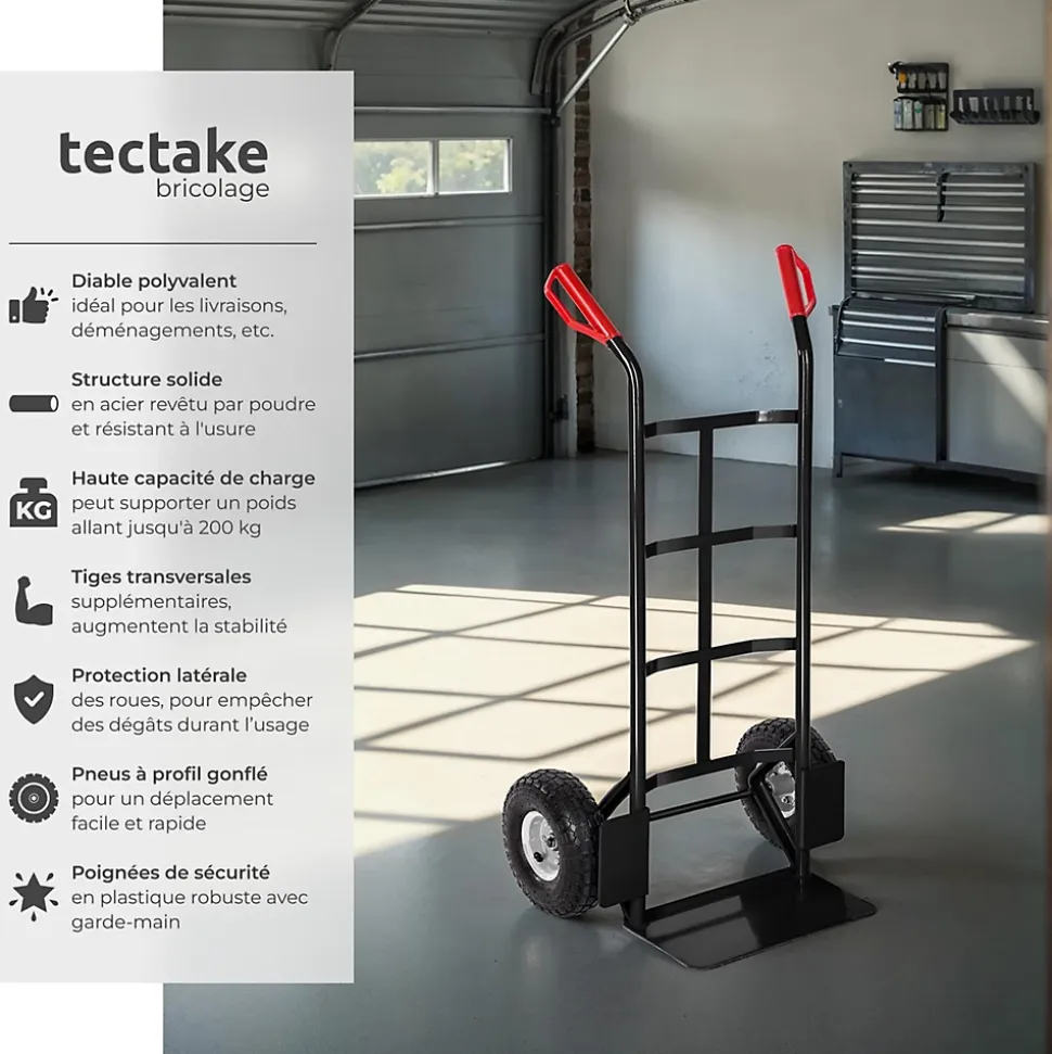 Diable rigide avec Châssis en acier Capacité de charge maximale 200 kg
