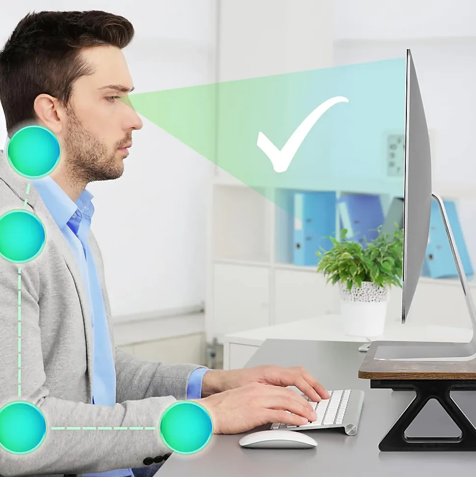 DM06-1 AO Rehausseur d'écran 62 x 30 cm Support pour moniteur Rehausse de 13,5 cm Espace ergonomique Rangement Duronic