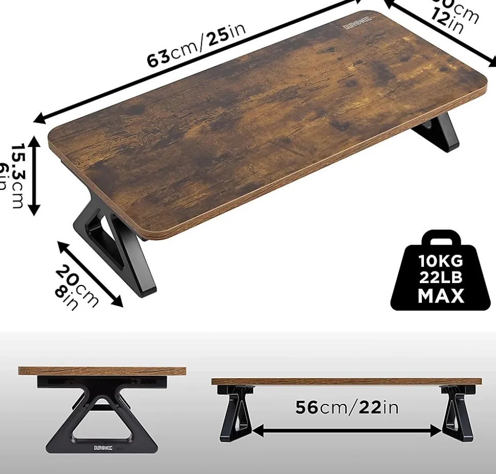 DM06-1 AO Rehausseur d'écran 62 x 30 cm Support pour moniteur Rehausse de 13,5 cm Espace ergonomique Rangement Duronic