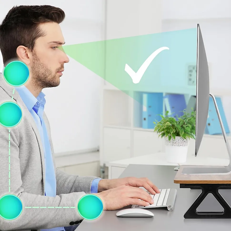 DM06-1 AW Rehausseur d'écran 62 x 30 cm Support pour moniteur Rehausse de 13,5 cm Espace ergonomique Rangement Duronic