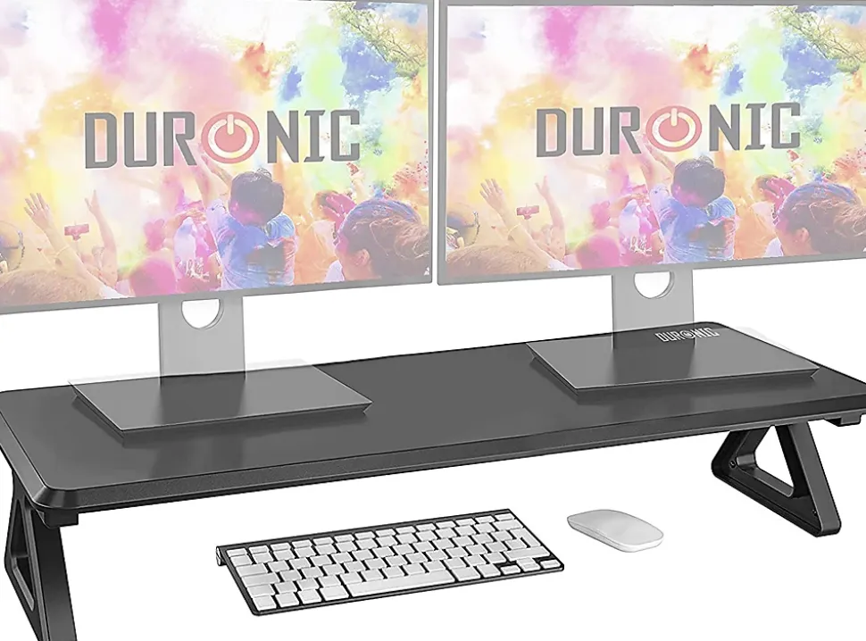 DM06-2 BK Rehausseur d'écran 82 x 30 cm Support pour moniteur Rehausse de 13,5 cm Espace ergonomique Rangement Duronic