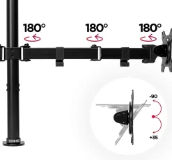 DM152 Support 2 écrans PC à pince pour bureau Bras de moniteur Rotatif Inclinable Pivotant Compatible VESA 75 100 Duronic
