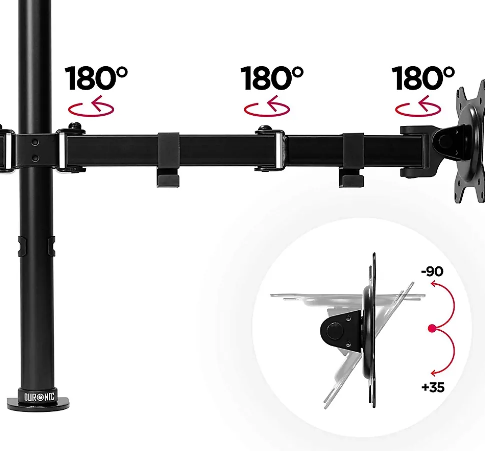 DM152 Support 2 écrans PC à pince pour bureau Bras de moniteur Rotatif Inclinable Pivotant Compatible VESA 75 100 Duronic