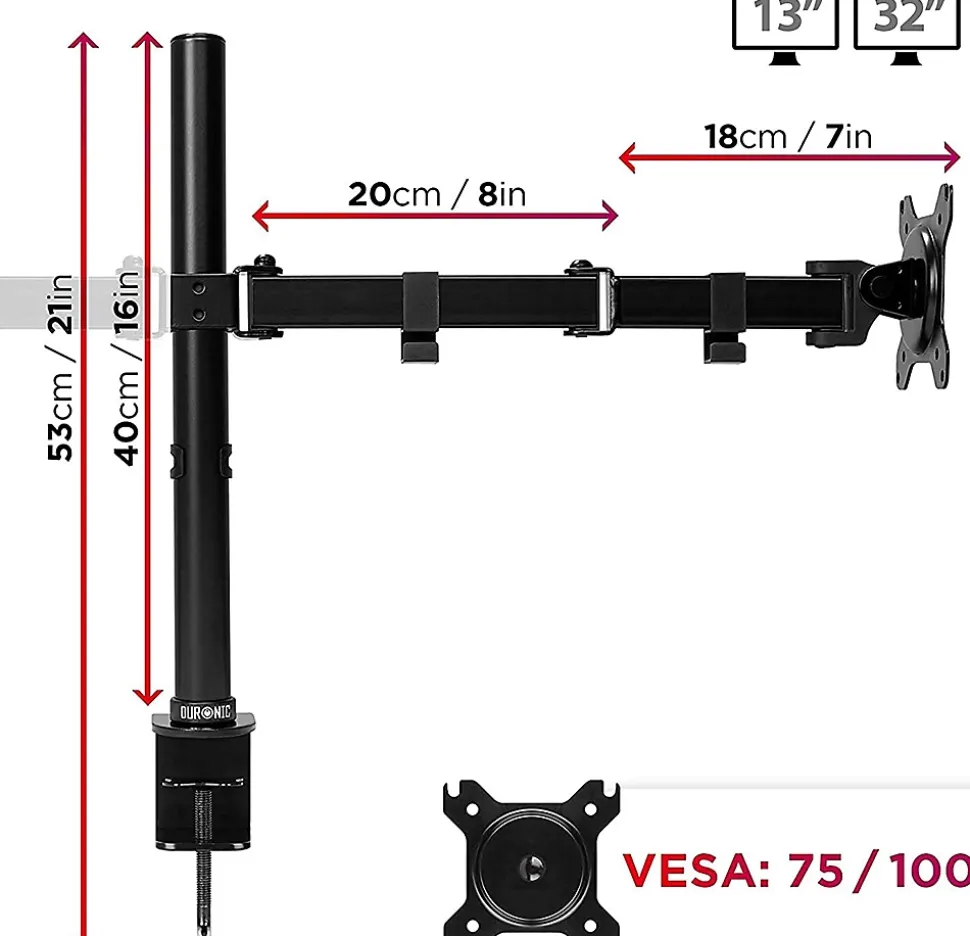 DM152 Support 2 écrans PC à pince pour bureau Bras de moniteur Rotatif Inclinable Pivotant Compatible VESA 75 100 Duronic
