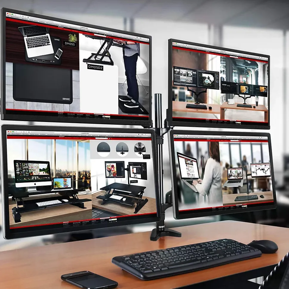 DM554 Support 4 écrans PC à pince pour bureau Bras de moniteur Rotatif Inclinable Pivotant Compatible VESA 75 100 Duronic