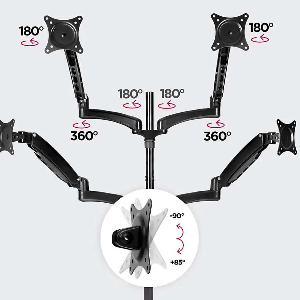 DM554 Support 4 écrans PC à pince pour bureau Bras de moniteur Rotatif Inclinable Pivotant Compatible VESA 75 100 Duronic