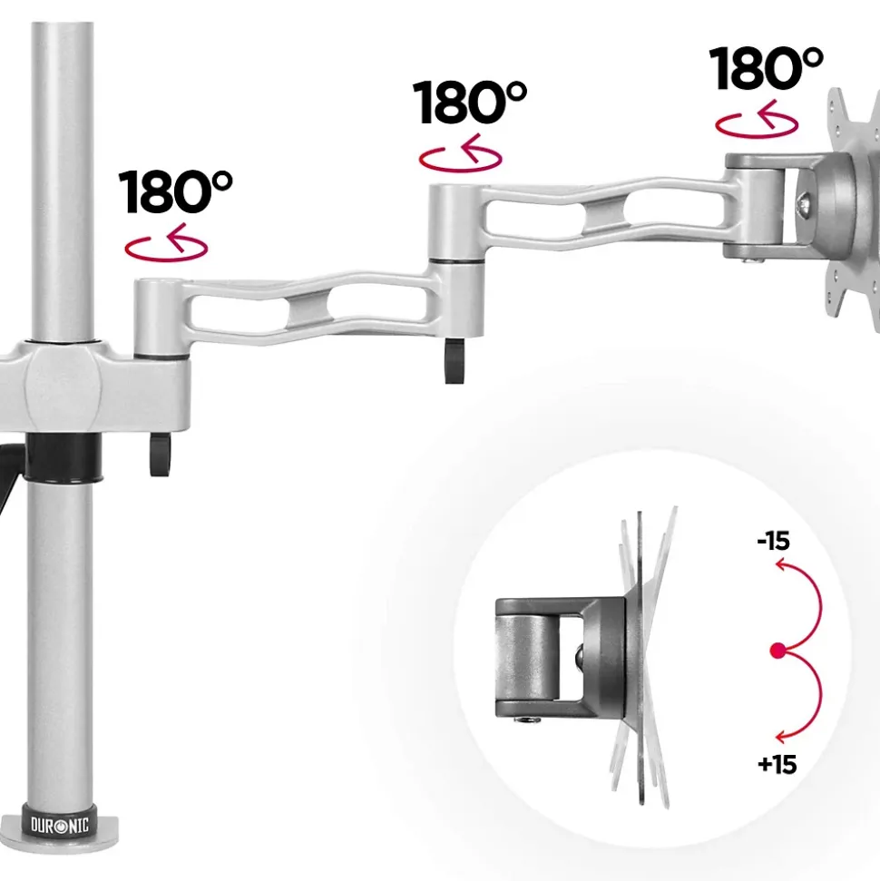 DM352 Support 2 écrans PC à pince pour bureau Bras de moniteur Rotatif Inclinable Pivotant Compatible VESA 75 100 Duronic