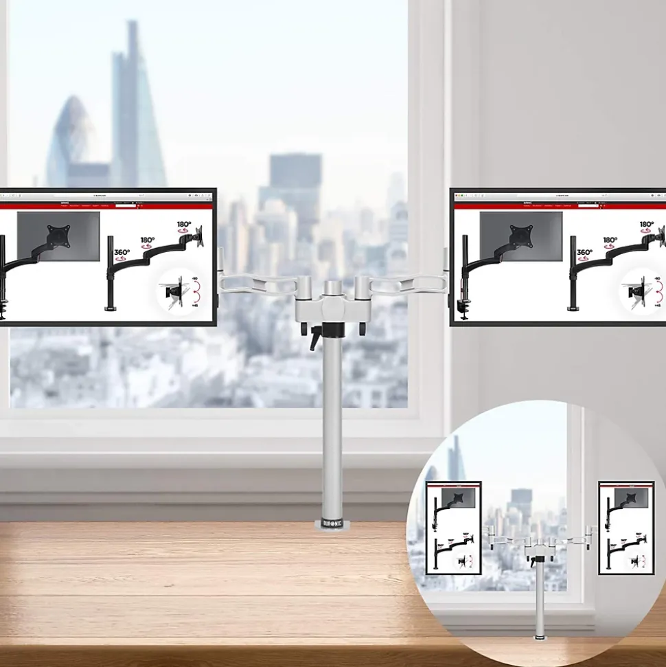 DM352 Support 2 écrans PC à pince pour bureau Bras de moniteur Rotatif Inclinable Pivotant Compatible VESA 75 100 Duronic