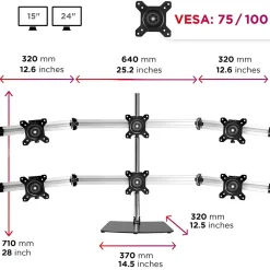 DM756 Support 6 écrans PC sur socle pour bureau Bras de moniteurs Rotatif Inclinable Pivotant Compatible VESA 75 100 Duronic