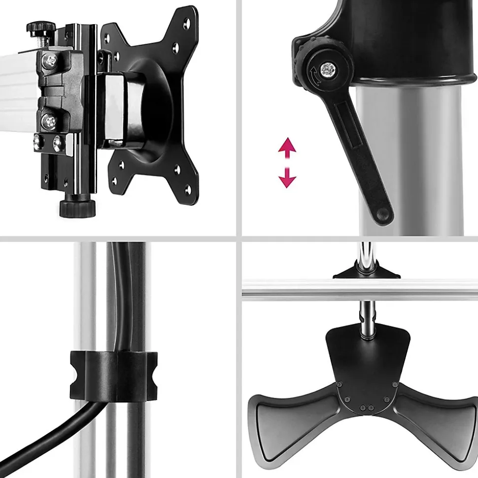 DM754 Support 4 écrans PC sur socle pour bureau Bras de moniteurs Rotatif Inclinable Pivotant Compatible VESA 75 100 Duronic
