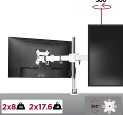 DM252 WE Support 2 écrans PC à pince pour bureau Bras de moniteur Rotatif Inclinable Pivotant Compatible VESA 75 100 Duronic