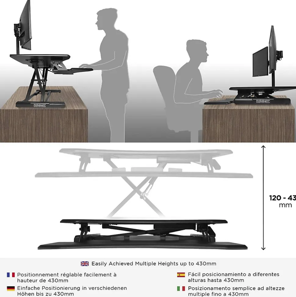 DM05D16 Poste de travail assis debout 66 x 42 cm Hauteur ajustable de 12 à 43 cm Charge max 10 kg Duronic