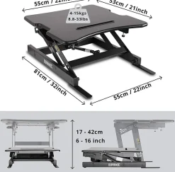 DM05D18 Poste de travail assis debout manuel Plateforme 55 x 53 cm Hauteur ajustable de 16 à 42 cm Charge max 15 kg Duronic