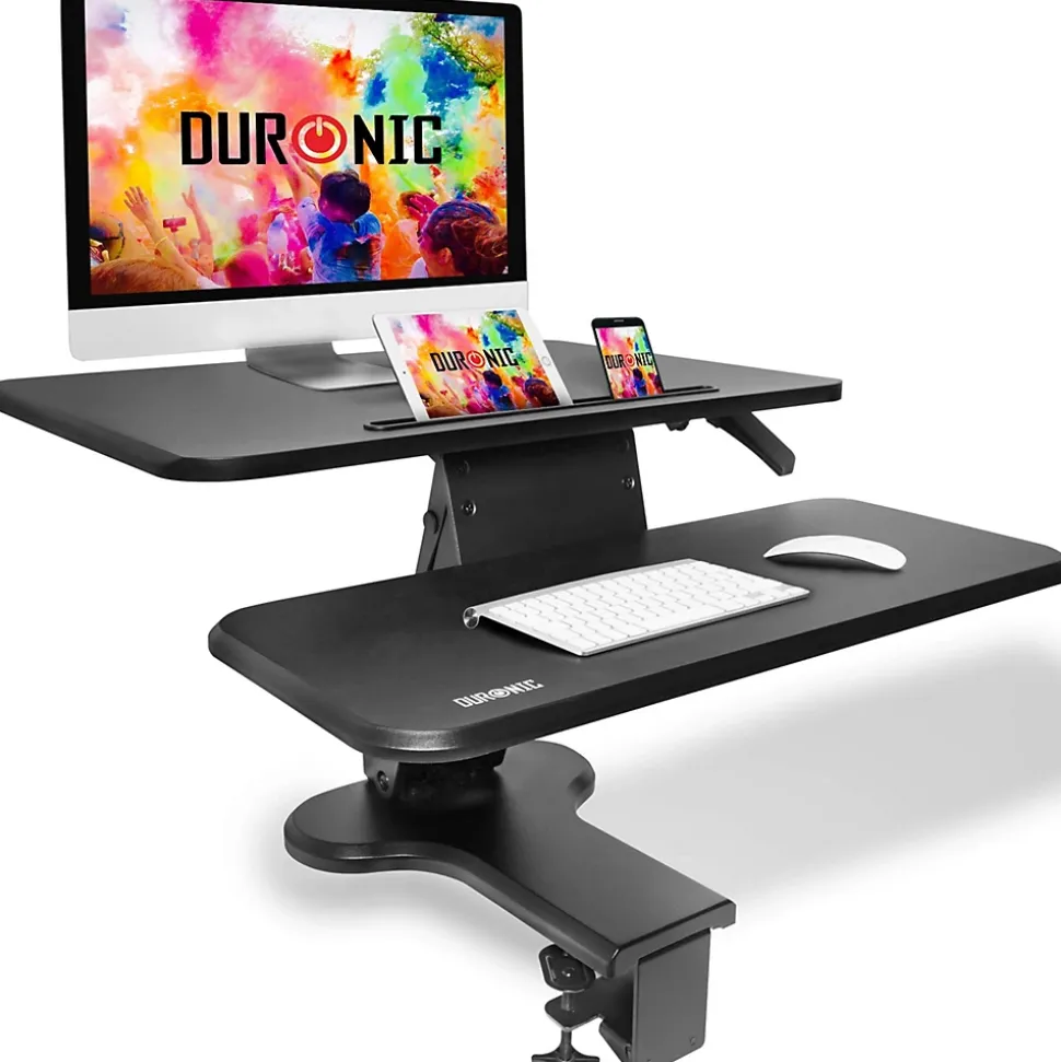 DM05D13 Poste de travail assis debout 2x plateformes pour ordinateur clavier souris Hauteur ajustable de 12 à 42 cm Duronic