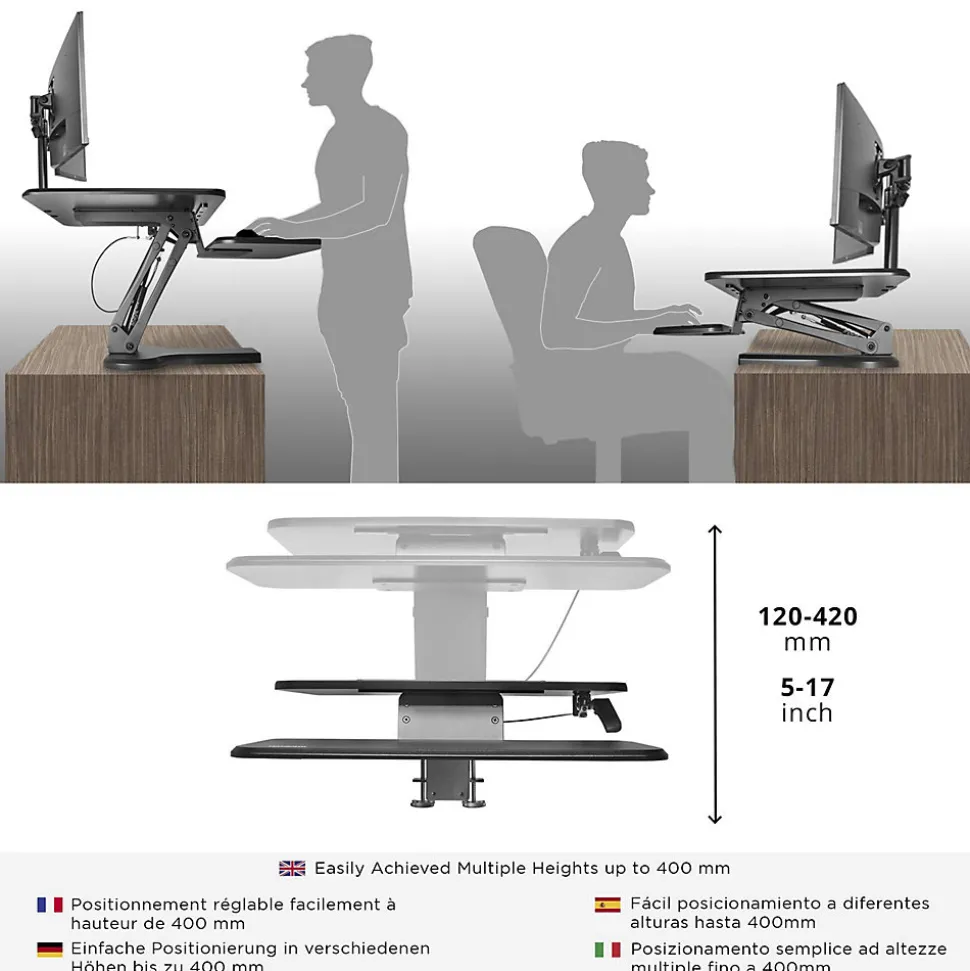 DM05D13 Poste de travail assis debout 2x plateformes pour ordinateur clavier souris Hauteur ajustable de 12 à 42 cm Duronic