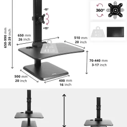 DM05D14 Station de travail assis debout 65 x 51 cm avec support d'écran intégré Hauteur ajustable de 7 à 44 cm Duronic