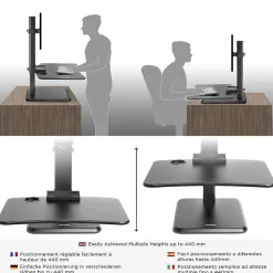 DM05D14 Station de travail assis debout 65 x 51 cm avec support d'écran intégré Hauteur ajustable de 7 à 44 cm Duronic