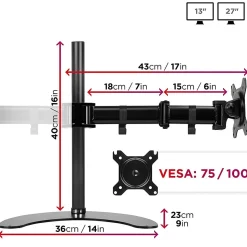 DM25D2 Support 2 écrans PC sur socle pour bureau Bras de moniteurs Rotatif Inclinable Pivotant Compatible VESA 75 100 Duronic