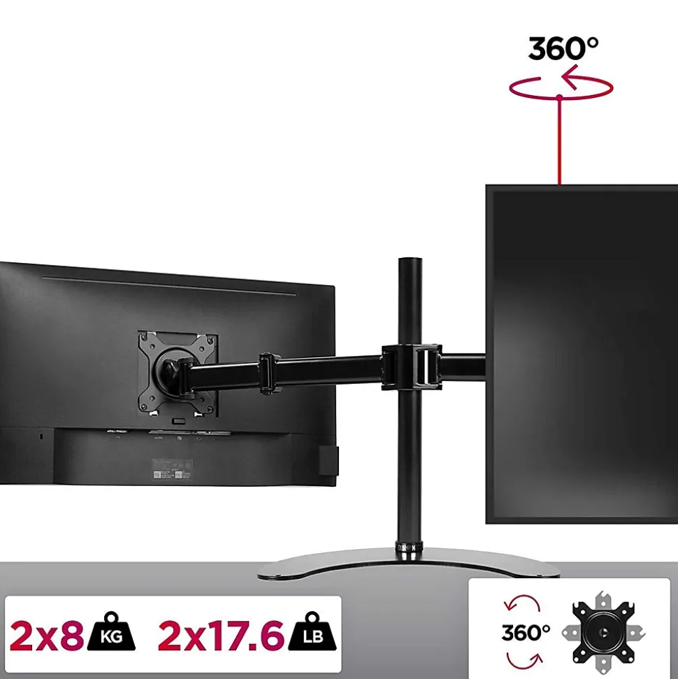 DM25D2 Support 2 écrans PC sur socle pour bureau Bras de moniteurs Rotatif Inclinable Pivotant Compatible VESA 75 100 Duronic