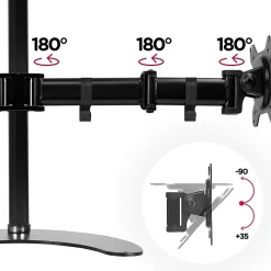 DM25D2 Support 2 écrans PC sur socle pour bureau Bras de moniteurs Rotatif Inclinable Pivotant Compatible VESA 75 100 Duronic