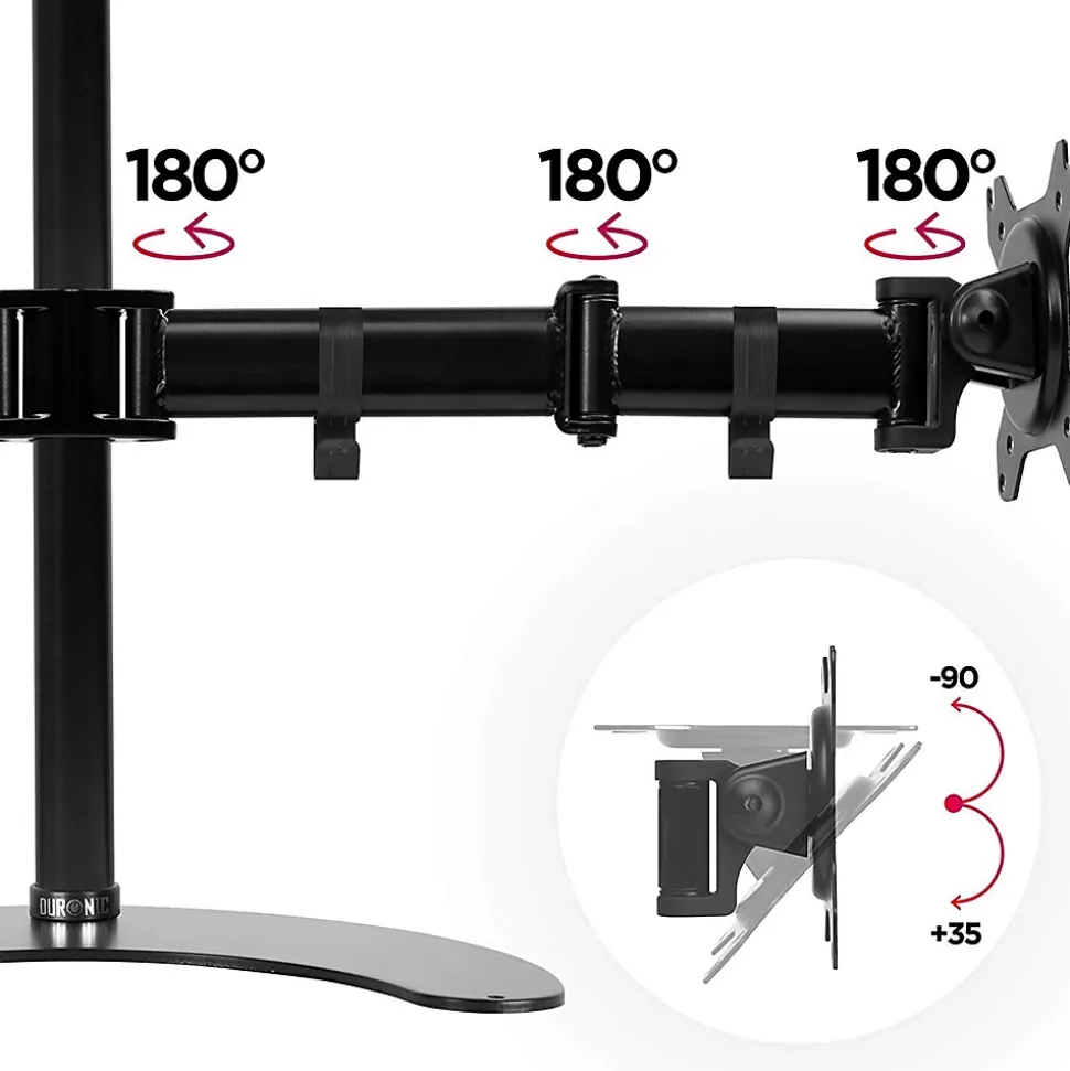 DM25D2 Support 2 écrans PC sur socle pour bureau Bras de moniteurs Rotatif Inclinable Pivotant Compatible VESA 75 100 Duronic