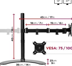 DM15D2 Support 2 écrans PC sur socle pour bureau Bras de moniteurs Rotatif Inclinable Pivotant Compatible VESA 75 100 Duronic
