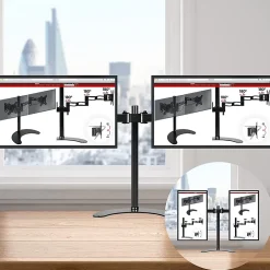 DM15D2 Support 2 écrans PC sur socle pour bureau Bras de moniteurs Rotatif Inclinable Pivotant Compatible VESA 75 100 Duronic