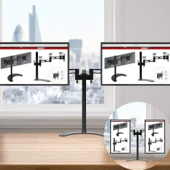 DM35D2 Support 2 écrans PC sur socle pour bureau Bras de moniteurs Rotatif Inclinable Pivotant Compatible VESA 75 100 Duronic