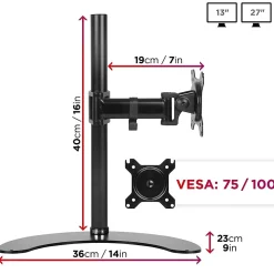 DM25D1 Support écran PC sur socle pour bureau Bras de moniteur Rotatif Inclinable Pivotant Compatible VESA 75 100 Duronic