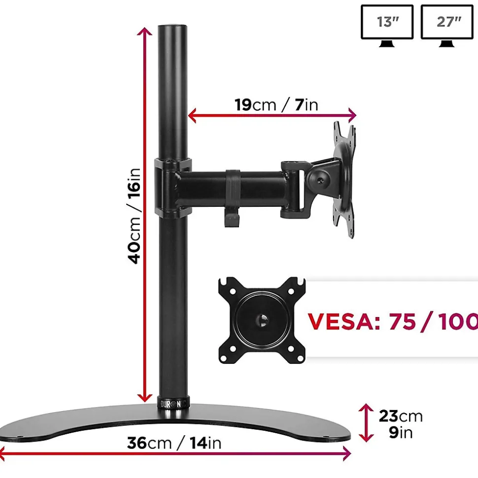 DM25D1 Support écran PC sur socle pour bureau Bras de moniteur Rotatif Inclinable Pivotant Compatible VESA 75 100 Duronic