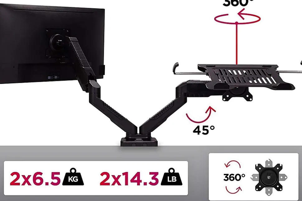 DMDCL1X1 Support écran PC et ordinateur portable à pince pour bureau Rotatif Inclinable Pivotant Compatible VESA 75 100 Duronic