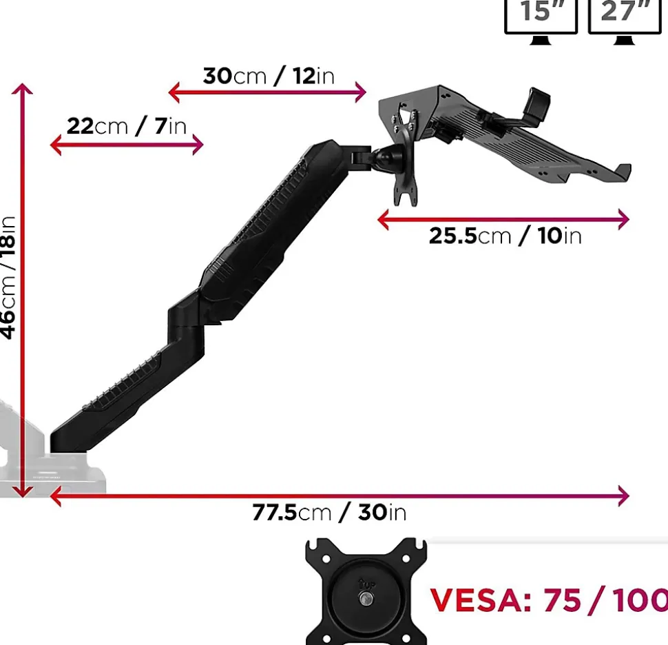 DMDCL1X1 Support écran PC et ordinateur portable à pince pour bureau Rotatif Inclinable Pivotant Compatible VESA 75 100 Duronic