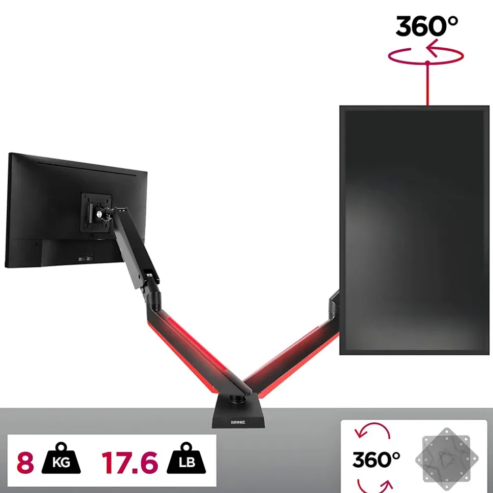 DMGM5X1 Support écran PC à pince pour bureau Bras de moniteur Rotatif Inclinable Pivotant Compatible VESA 75 100 Duronic