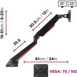 DMGM5X1 Support écran PC à pince pour bureau Bras de moniteur Rotatif Inclinable Pivotant Compatible VESA 75 100 Duronic