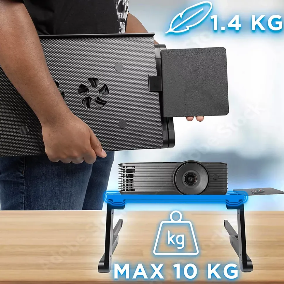 DML141 Support USB pour ordinateur portable tablette 27,5 x 61 cm Hauteur ajustable jusqu'à 49,5 cm Charge max 10 kg Duronic
