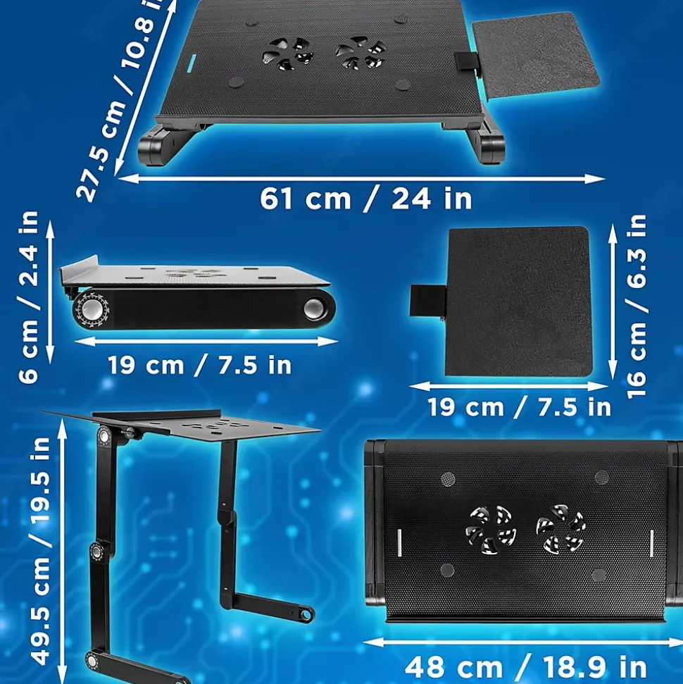 DML141 Support USB pour ordinateur portable tablette 27,5 x 61 cm Hauteur ajustable jusqu'à 49,5 cm Charge max 10 kg Duronic
