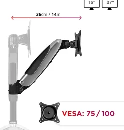 DML6S1 Bras complet pour ajouter un écran ou accessoire sur un support de la gamme DM65 Ajustement vertical à la volée Duronic