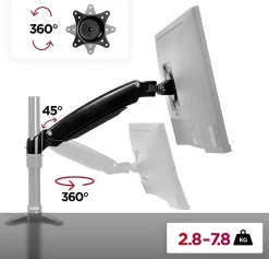 DML5S1 Bras complet pour ajouter un écran ou accessoire sur un support de la gamme DM55 Ajustement vertical à la volée Duronic