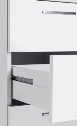 Dmora Bureau Siro 160x60x75h cm Blanc Brillant Modulable 3 Tiroirs, Étagères Fabriqué en Italie