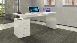 Dmora Bureau Siro 160x60x75h cm Blanc Brillant Modulable 3 Tiroirs, Étagères Fabriqué en Italie